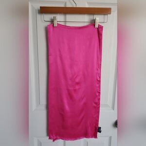 Ralph Lauren Vintage 100% Silk Rectangular 53"x12" Scarf Bright Pink Fringe Edge